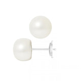 Orecchini a bottone in oro bianco - Perla coltivata bianca 9-10 mm