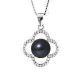 Collana con trifoglio - Perla coltivata d'acqua dolce - Diametro 9-10 mm Nera Tahiti - Gioielli da donna - Argento sterling 925