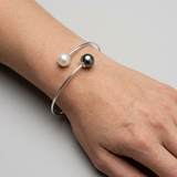 Bracciale rigido Toi & Moi - Perla di Tahiti - Perla d'acqua dolce bianca 10-11 mm-Argento
