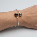 Bracciale rigido Toi & Moi - Perla coltivata di Tahiti - Cerchio 10-11 mm - Argento sterling 925