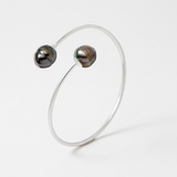 Bracciale rigido Toi & Moi - Perla coltivata di Tahiti - Cerchio 10-11 mm - Argento sterling 925