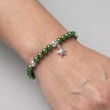 Bracciale Portafortuna - Perla d'acqua dolce - Rotonda 5-6 mm Verde intenso
