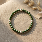 Bracciale Portafortuna - Perla d'acqua dolce - Rotonda 5-6 mm Verde intenso