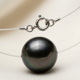 Collana- Perla coltivata- Diametro 9-10 mm Nera Tahiti- Argento