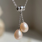 Collana in argento Toi & Moi con 2 perle coltivate d'acqua dolce rosa naturali - Diametro 7-8 mm