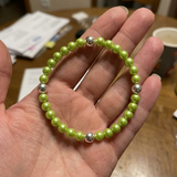 Bracciale Portafortuna - Perla d'acqua dolce - Rotonda 5-6 mm Verde tonico