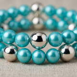 Bracciale portafortuna - Perla d'acqua dolce - Rotonda 5-6 mm Blu turchese