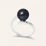 Anello- Perle coltivate rotonde 8-9 mm Nero Tahiti- Oro bianco- Diamanti