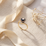 Anello - Perle coltivate di Tahiti - Diametro rotondo 8-9 mm - Gioielli da donna - Oro bianco - Diamanti