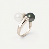 Anello d'oro io e te in perla coltivata e perla di Tahiti