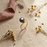 Anello- Perle di Tahiti- Diametro tondo 8-9 mm- Oro giallo