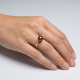 Anello in oro giallo con perle coltivate d'acqua dolce - Diametro rotondo 8-9 mm Cioccolato