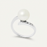 Anello- Perle Coltivate - Rotonde 8-9 mm Bianche- Oro Bianco- Diamanti