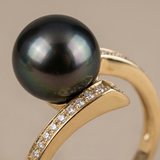 Anello- Perle Coltivate- Rotonde 8-9 mm Nero Tahiti- Oro Giallo