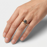 Anello- Perle coltivate d'acqua dolce- Diametro rotondo 8-9 mm Nero Tahiti- Oro giallo- Diamanti