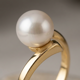 Anello- Perle Coltivate- Rotonde 8-9 mm Bianco- Oro Giallo