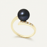 Anello- Perle coltivate d'acqua dolce- Diametro rotondo 8-9 mm Nero Tahiti- Oro giallo- Diamanti