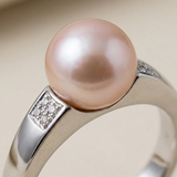 Anello con perle coltivate d'acqua dolce in oro bianco - diametro rotondo 8-9 mm Rosa