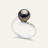Anello- Perle di Tahiti- Diametro tondo 8-9 mm- Oro bianco- Diamanti