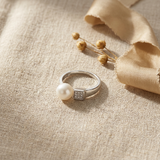Bracciale rigido moderno - Bottone di perla coltivata d'acqua dolce 8-9 mm Bianca - Argento 925 millesimi
