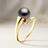 Anello- Perle di Tahiti- Rotonde 8-9 mm- Oro giallo- Diamanti