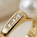 Anello- Perle Coltivate - Diametro 8-9 mm Bianco- Oro Giallo- Diamanti