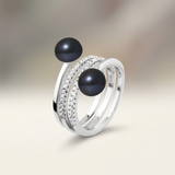 Toi & Moi Bottone Perla Coltivata D'acqua Dolce 7-8 mm Nera Tahiti - Argento 925 Millesimali