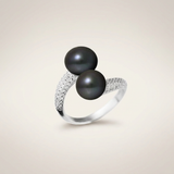 Toi & Moi Anello per bottoni 8-9 mm Nero Tahiti-Argento 925 millesimi