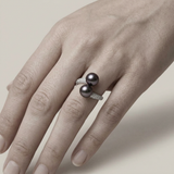Toi & Moi Anello per bottoni 8-9 mm Nero Tahiti-Argento 925 millesimi