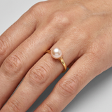 Anello- Perle coltivate d'acqua dolce- Diametro rotondo 7-8 mm Rosa- Misura 48 (EU)- Oro giallo