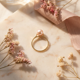 Anello- Perle coltivate d'acqua dolce- Diametro rotondo 7-8 mm Rosa- Misura 48 (EU)- Oro giallo