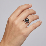 Anello con perla coltivata - Rotonda 8-9 mm Nera Tahiti - Oro bianco