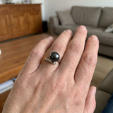 Anello con perla coltivata - Rotonda 8-9 mm Nera Tahiti - Oro bianco