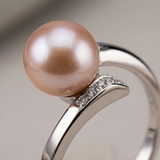 Anello con perle coltivate d'acqua dolce in oro bianco - diametro rotondo 8-9 mm Rosa