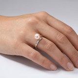 Anello con perle coltivate d'acqua dolce in oro bianco - diametro rotondo 8-9 mm Rosa