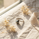 Anello- Perle di Tahiti- Diametro tondo 8-9 mm- Oro bianco