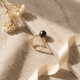 Anello con perla coltivata d'acqua dolce - Diametro rotondo 8-9 mm Nera Tahiti