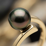 Anello- Perle di Tahiti- Diametro tondo 8-9 mm- Oro giallo