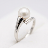 Anello- Perle coltivate d'acqua dolce- Diametro rotondo 8-9 mm Rosa- Misura 48 (EU)- Oro bianco