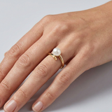 Anello- Perle Coltivate- Rotonde 8-9 mm Bianco- Oro Giallo