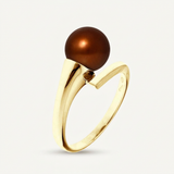 Anello- Perle coltivate d'acqua dolce- Diametro rotondo 8-9 mm Cioccolato- Misura 48 (EU)- Oro giallo