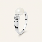 Bracciale rigido moderno - Bottone di perla coltivata d'acqua dolce 8-9 mm Bianca - Argento 925 millesimi