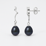 Orecchini- Perla coltivata- Pera 8-9 mm Nera Tahiti- Oro bianco