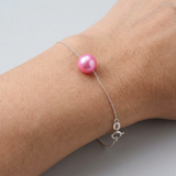 Bracciale - Perla coltivata d'acqua dolce - Diametro 8-9 mm Rosa fucsia - Argento sterling 925