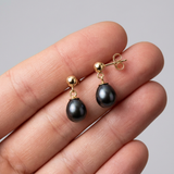 Orecchini - Perle coltivate d'acqua dolce - Diametro 7-8 mm Nero Tahit - Oro giallo