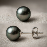 Orecchini in argento con perle coltivate di Tahiti - Diametro 8-9 mm