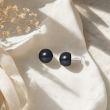 Orecchini - Perle coltivate d'acqua dolce - Bottone Diametro 9-10 mm Nero Tahiti - Gioielli da donna - Oro bianco