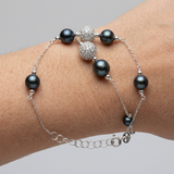 Bracciale con 4 perle coltivate d'acqua dolce - Diametro 6-7 mm Tahiti nere - Argento 925 millesimi