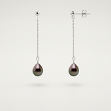 Orecchini pendenti - Perle coltivate di Tahiti - Diametro ovale 8-9 mm - Argento sterling 925