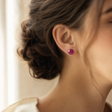 Orecchini - Perle coltivate d'acqua dolce - Bottone Diametro 9-10 mm Rosso Ciliegia - Gioielli da Donna - Oro bianco